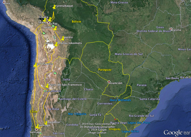 Plán cesty Jižní Amerika 2015